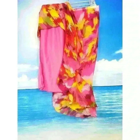 CATO Womans PINK MULTI COLOR Skirt LINED Lightweight Layers size Med - Picture 4 of 5